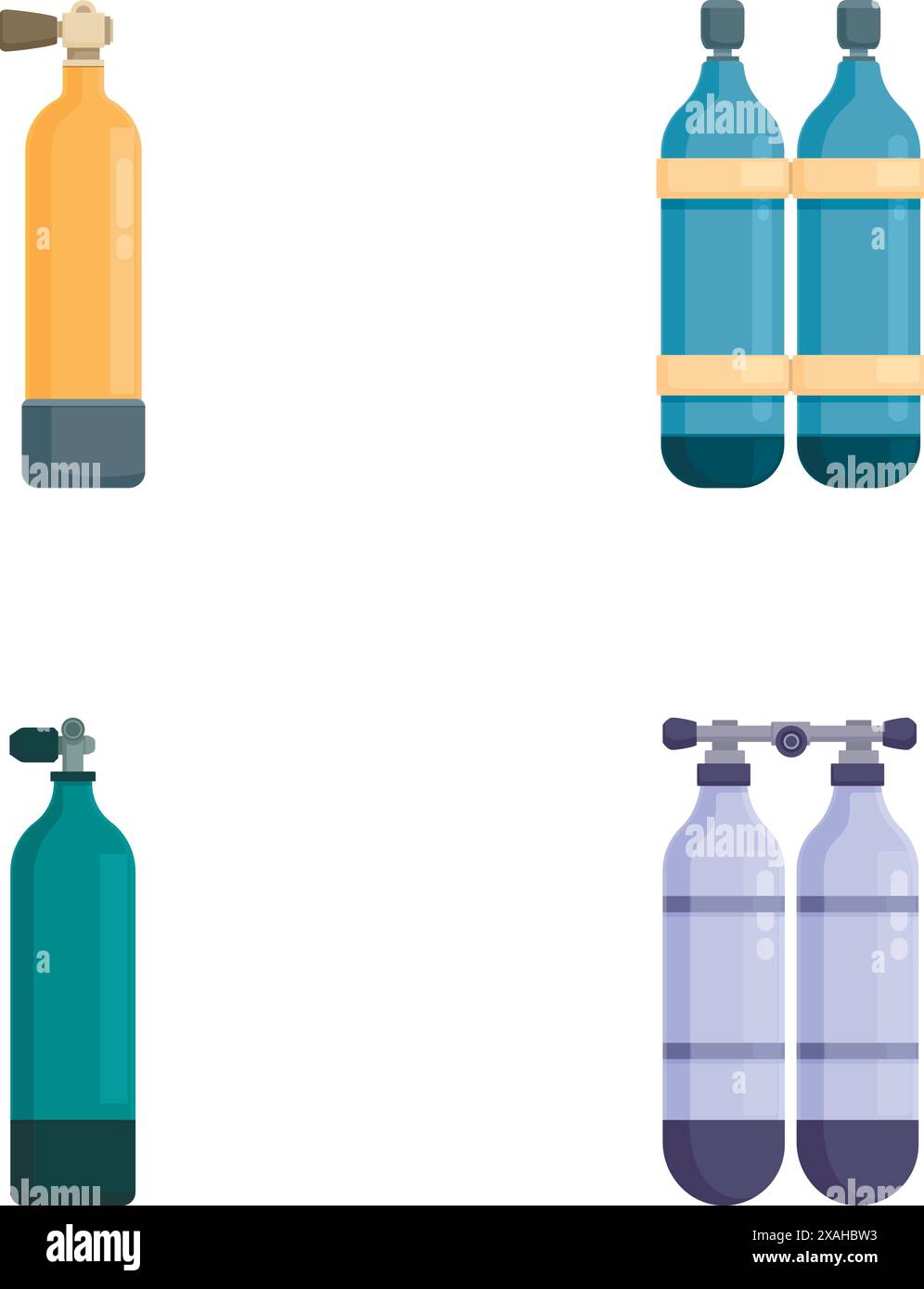 Collection of four different types of gas cylinders in a flat design ...