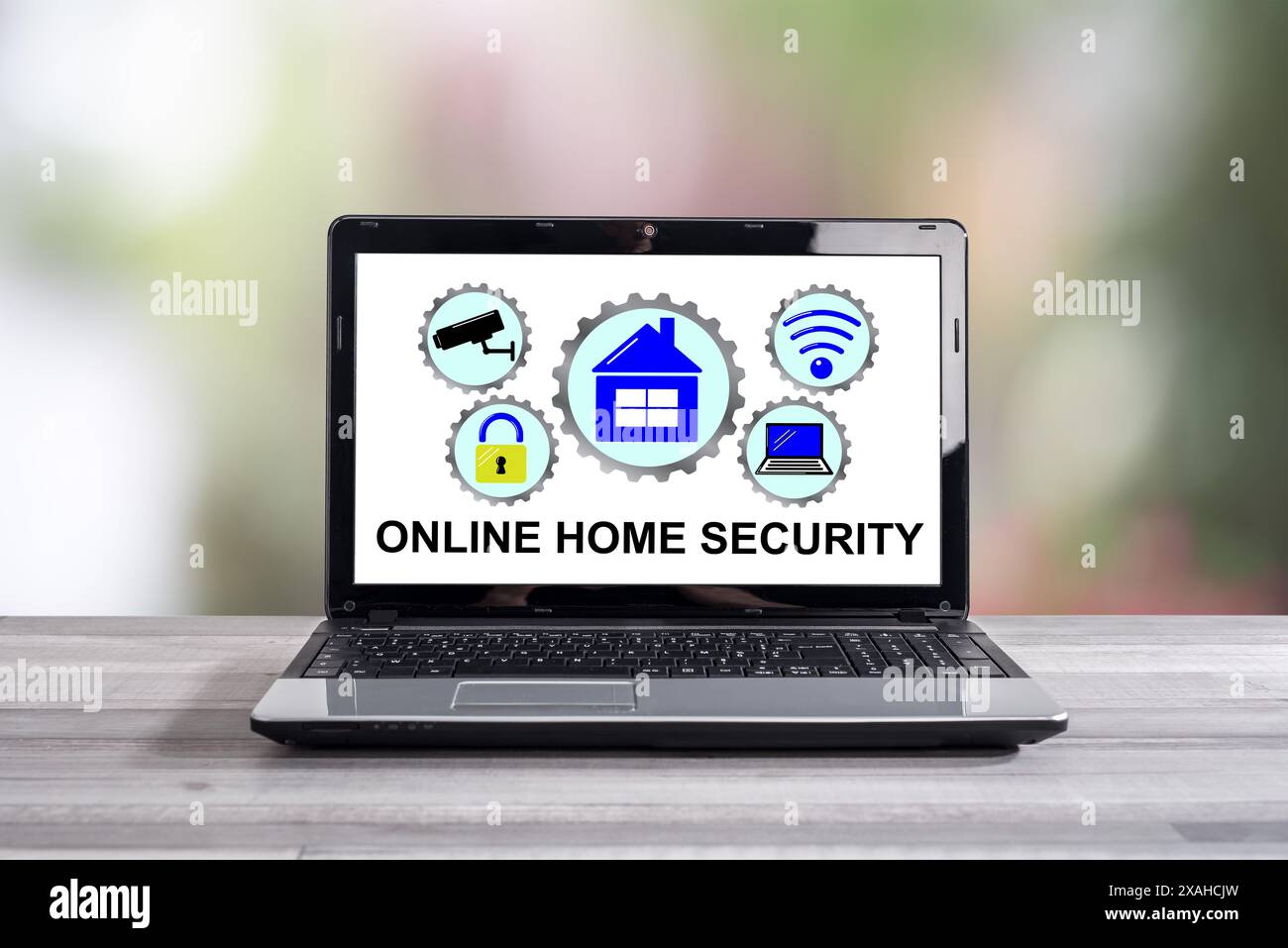 Online home security concept shown on a laptop screen Stock Photo