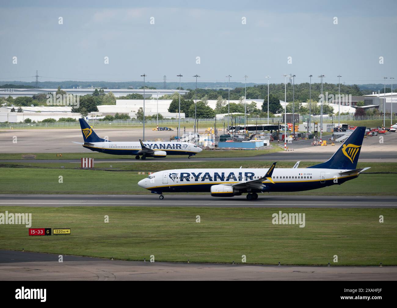 Ryanair jets at Birmingham Airport, UK Stock Photo