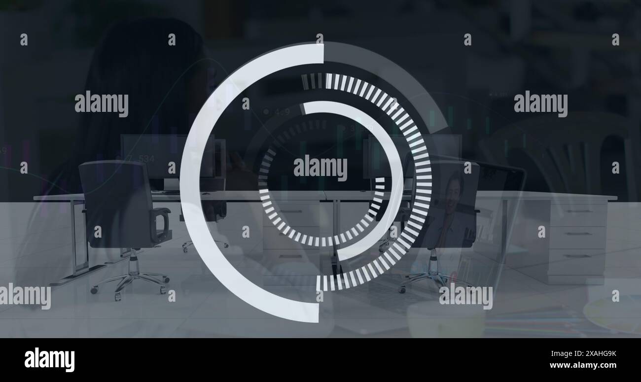 Image of data processing and security safe over office Stock Photo