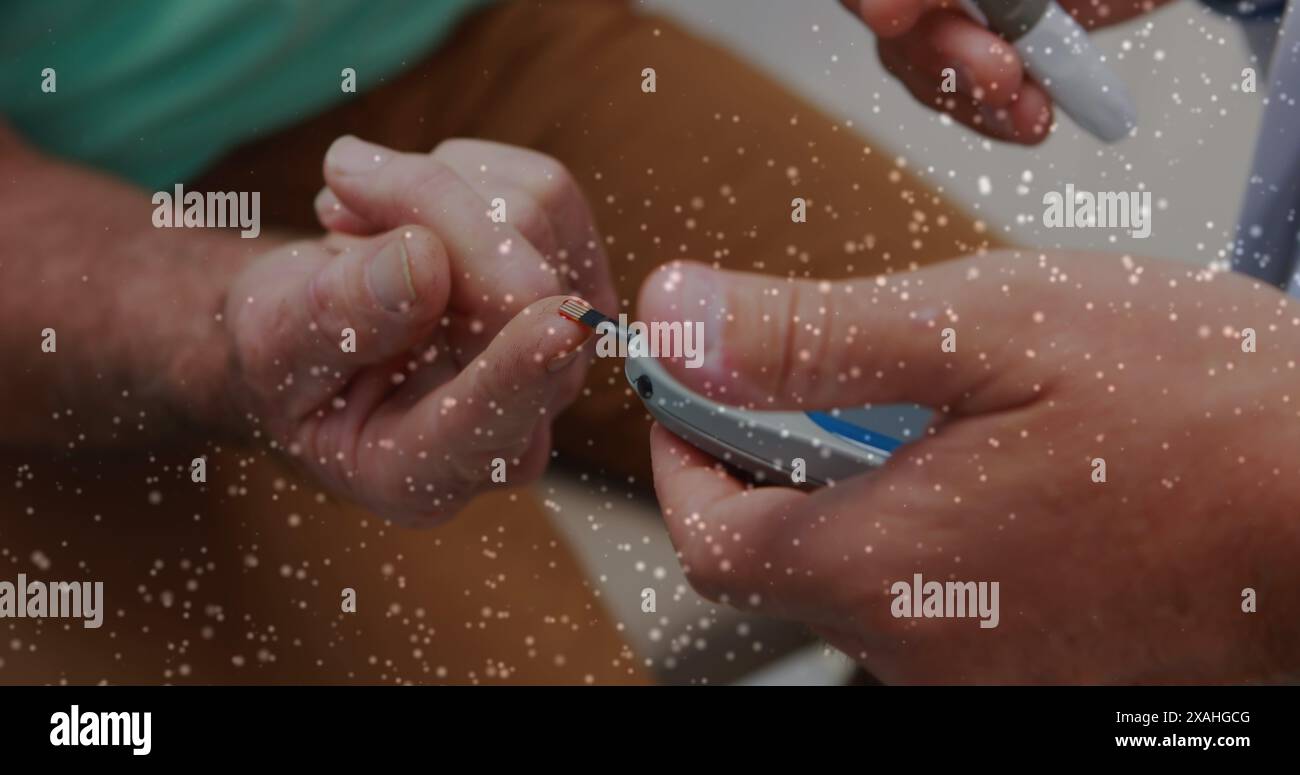 Image of spinning dna test over patient using glucose meter Stock Photo