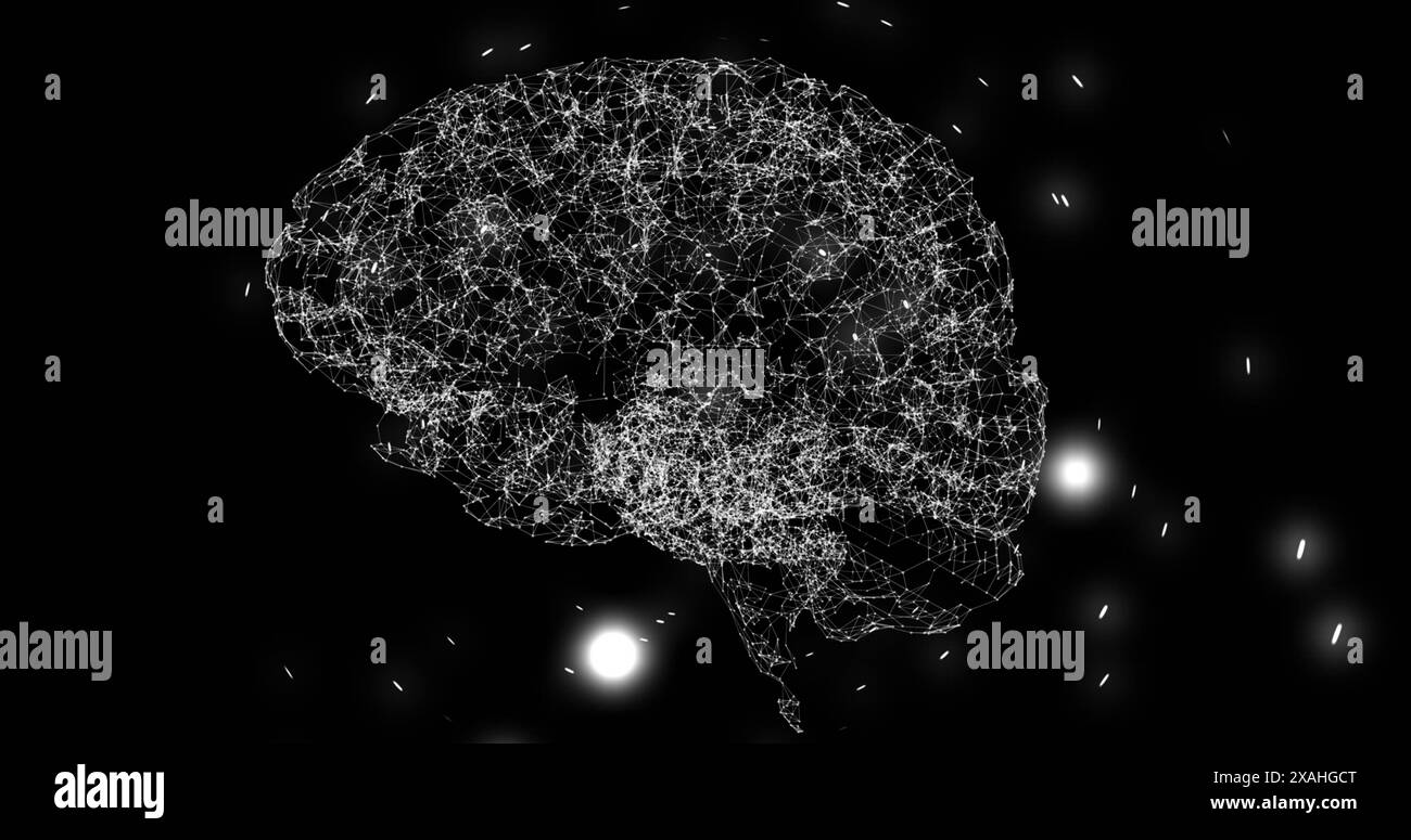 Human brain icon spinning against light trails moving in circular