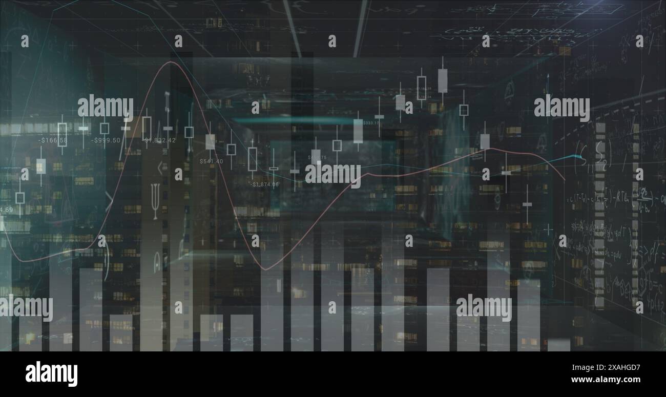 Image of data processing over screens and cityscape Stock Photo