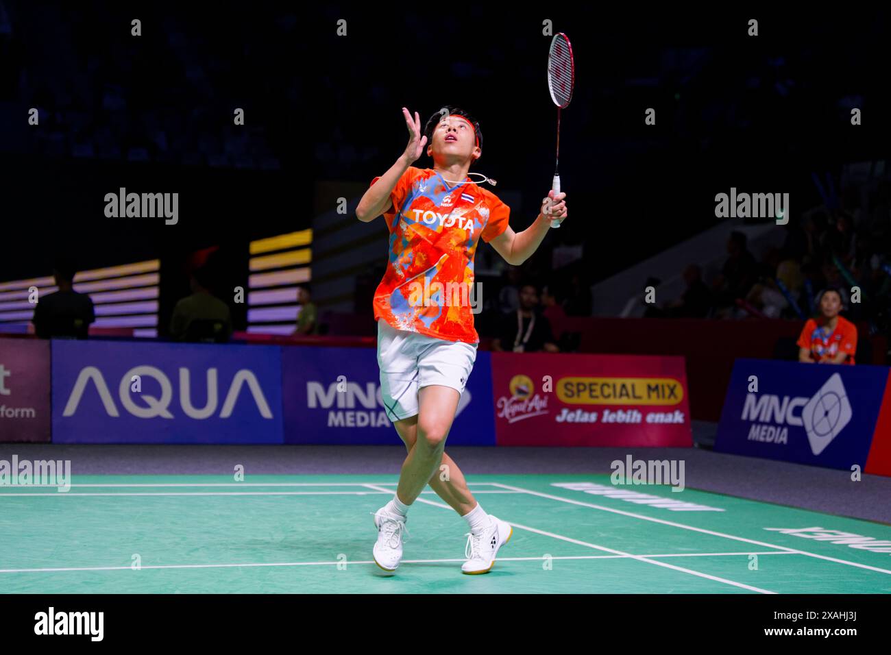 Supanida Katethong of Thailand in action during the singles match on day three of the Kapal Api Indonesia Open against Gregoria Mariska Tunjung of Ind Stock Photo