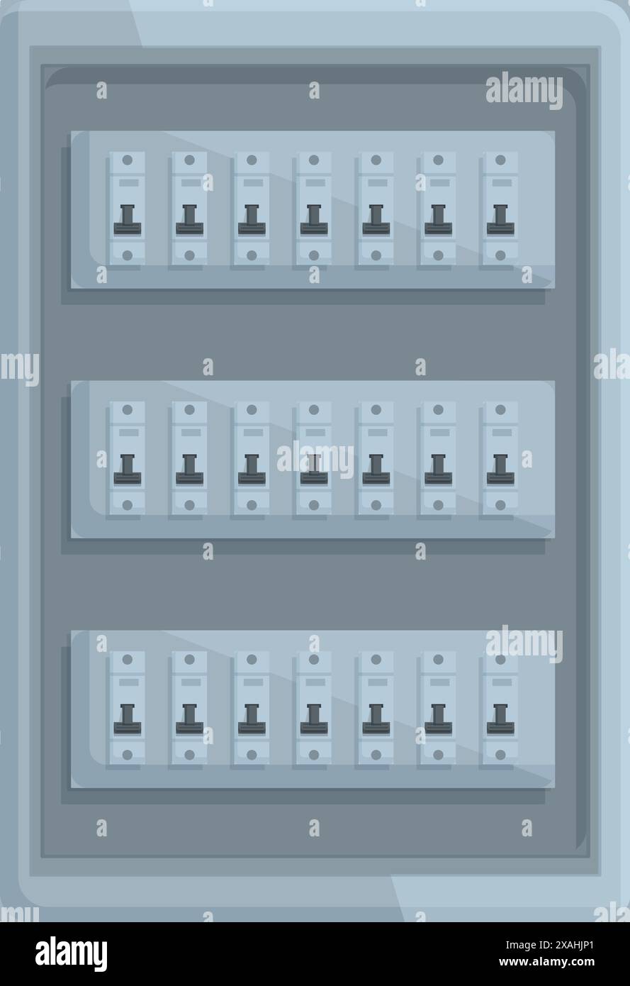 Electrical panel featuring rows of circuit breakers, ensuring safe and