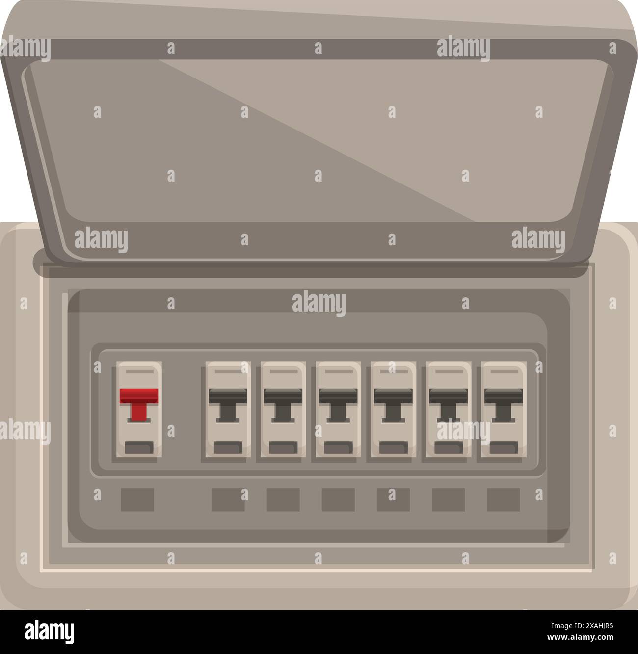 Electrician is changing a fuse in a fuse box with the cover open for ...