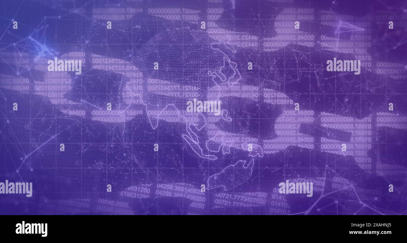 Image of computer data processing over globe and chains Stock Photo