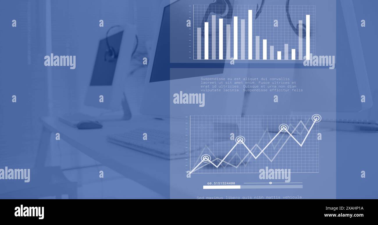 Image of financial data processing over office, copy space Stock Photo