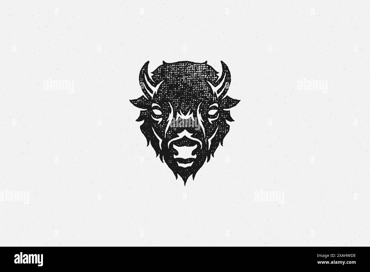 Black silhouette of head of wild buffalo or bison as symbol of nature ...