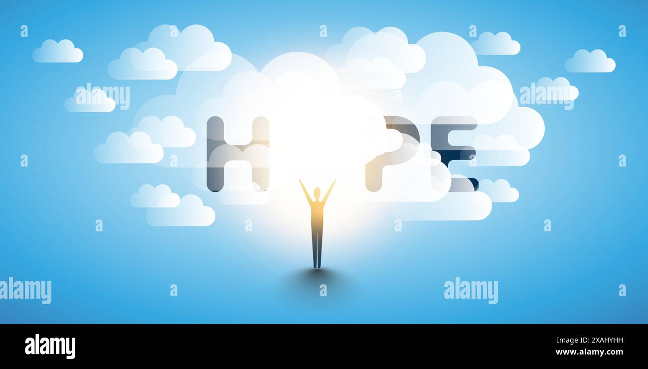 Hope - Lettering with Sun Light and Clouds - Vector Design Concept Stock Vector