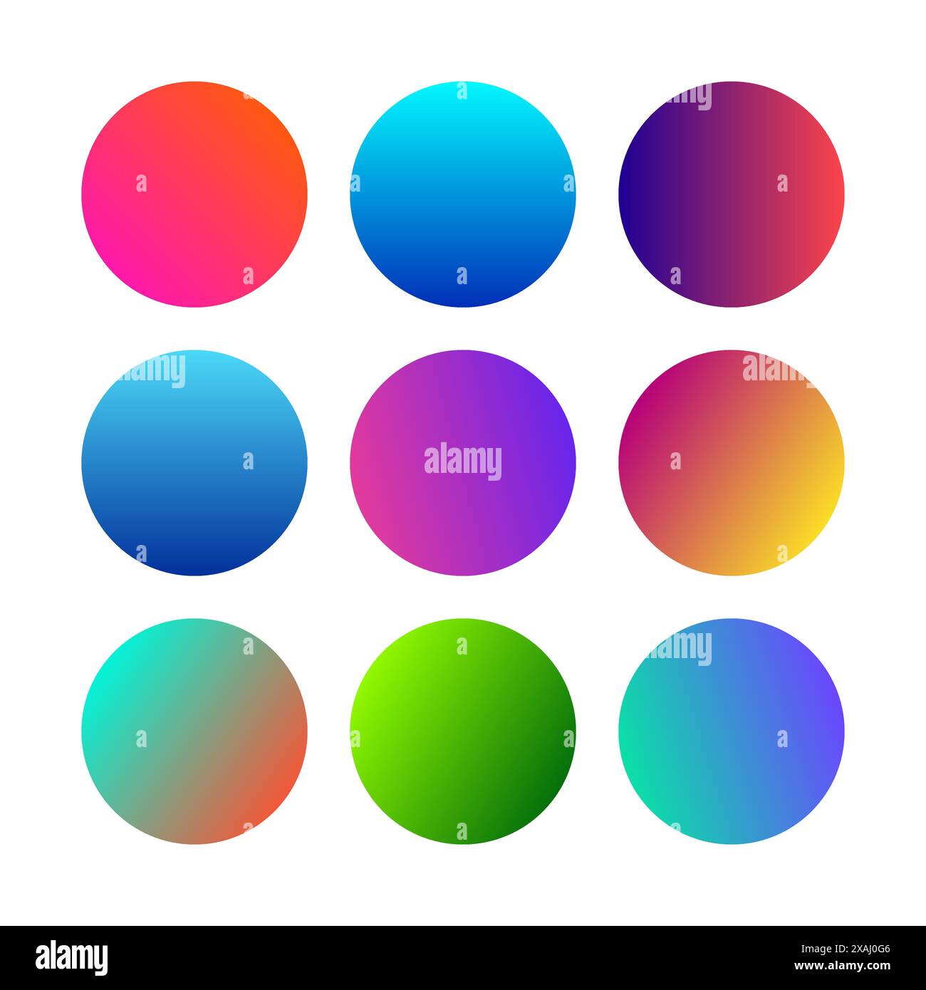 Round Gradients spheres. Set of nine trendy multicolored Gradients . Vector illustration Stock Vector