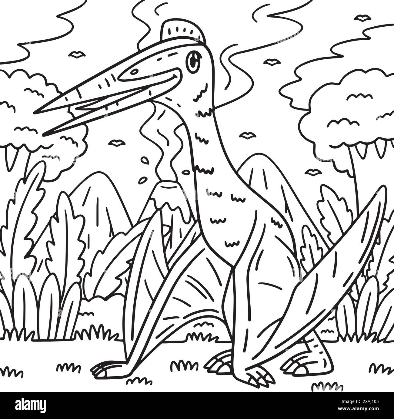 Quetzacoatlus Dinosaur Coloring Page for Kids Stock Vector