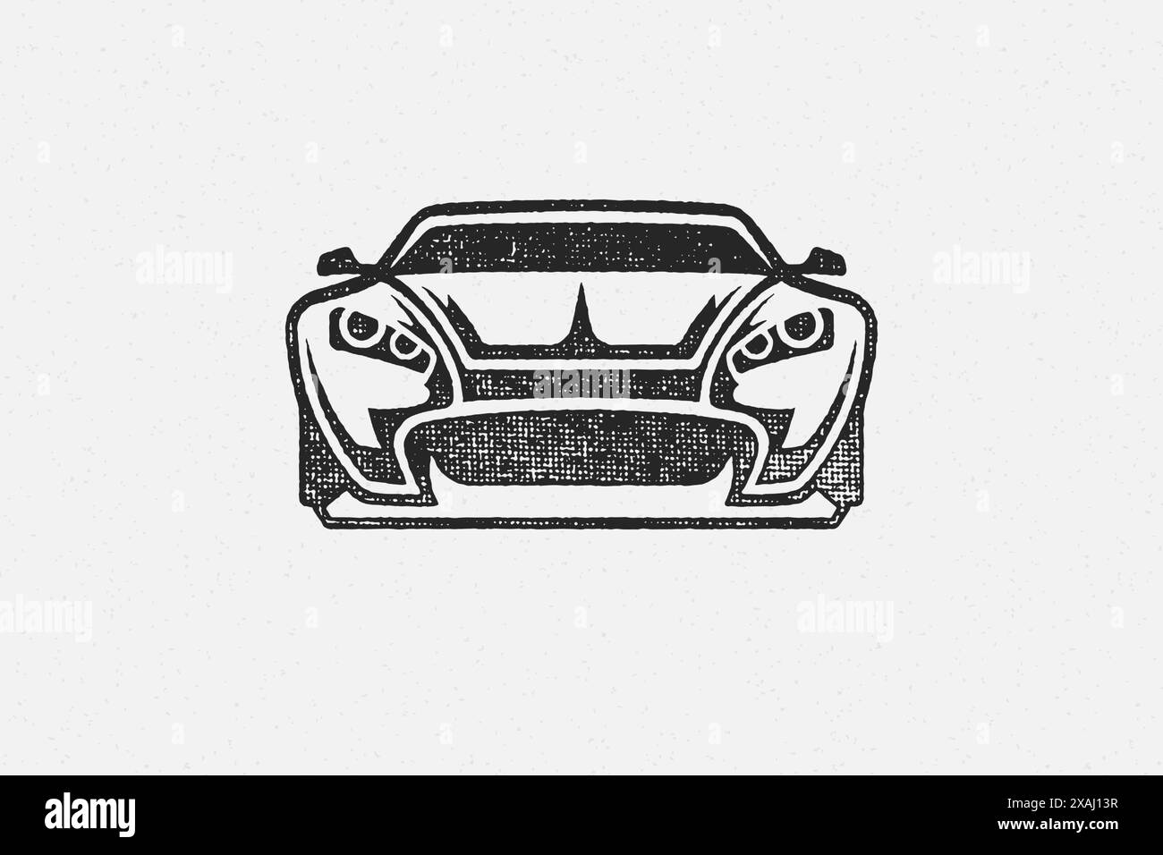 Super car silhouette hand drawn ink stamp vector illustration. Modern sport car service emblem grunge texture effect for poster or label decoration Stock Vector