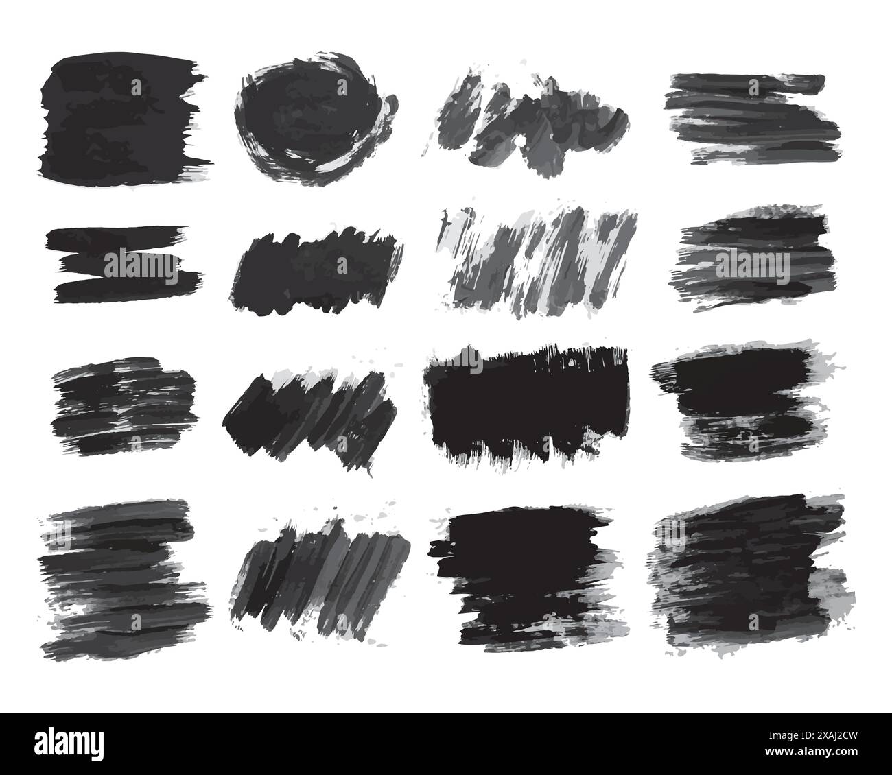 Set of sixteen black hand drawn ink stains. Ink spots isolated on white background. Vector illustration Stock Vector