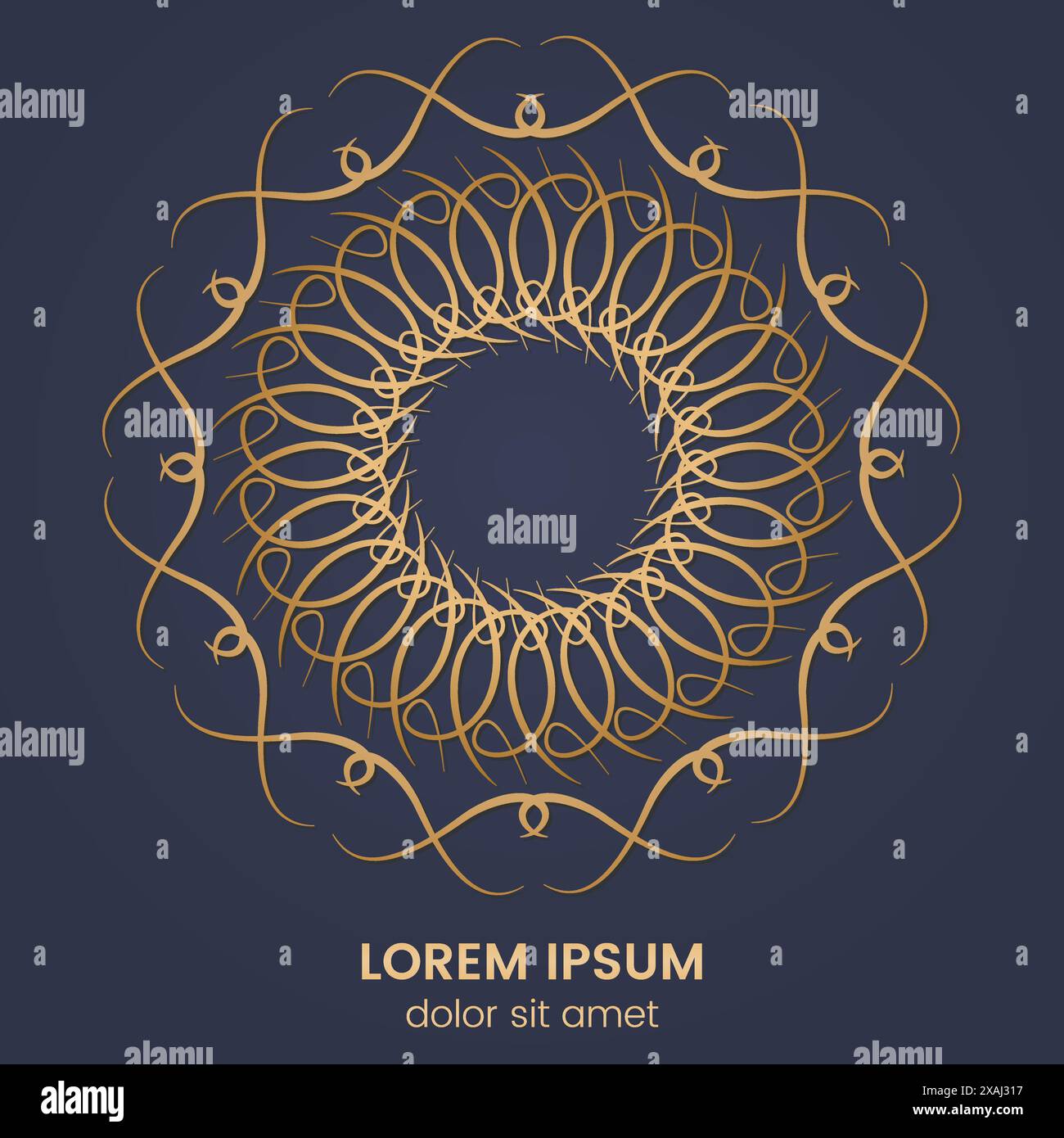 Vintage geometric circular element. Vector gold monogram on dark blue background. Vector illustration Stock Vector