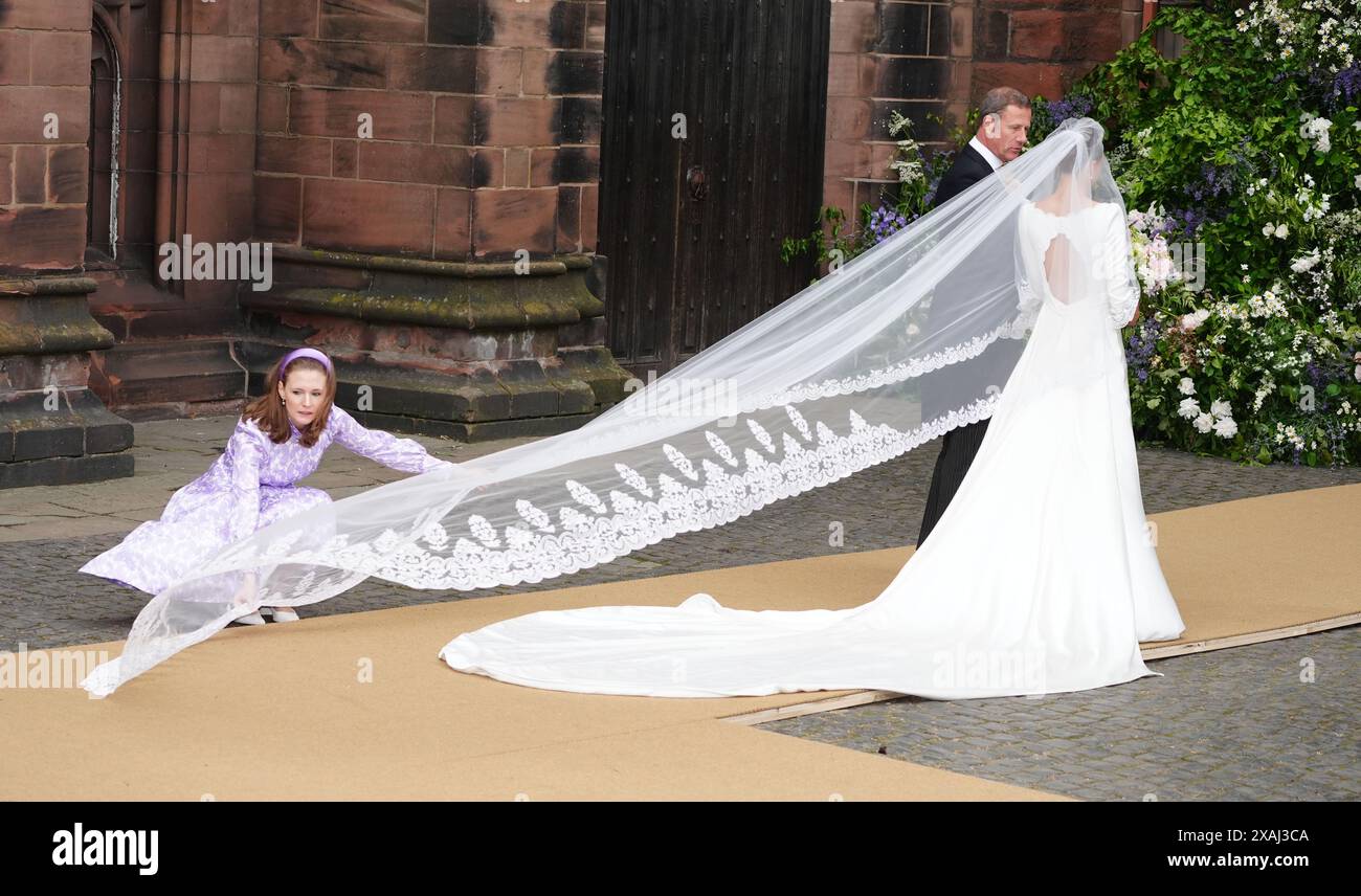 Olivia Henson arrives for her wedding to Hugh Grosvenor, the Duke of