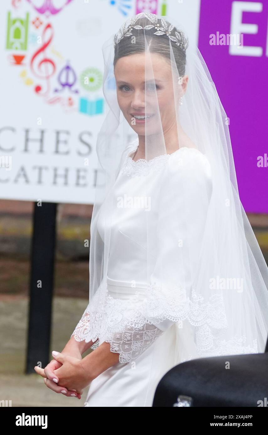 Olivia Henson arrives for her wedding to Hugh Grosvenor, the Duke of Westminster at Chester