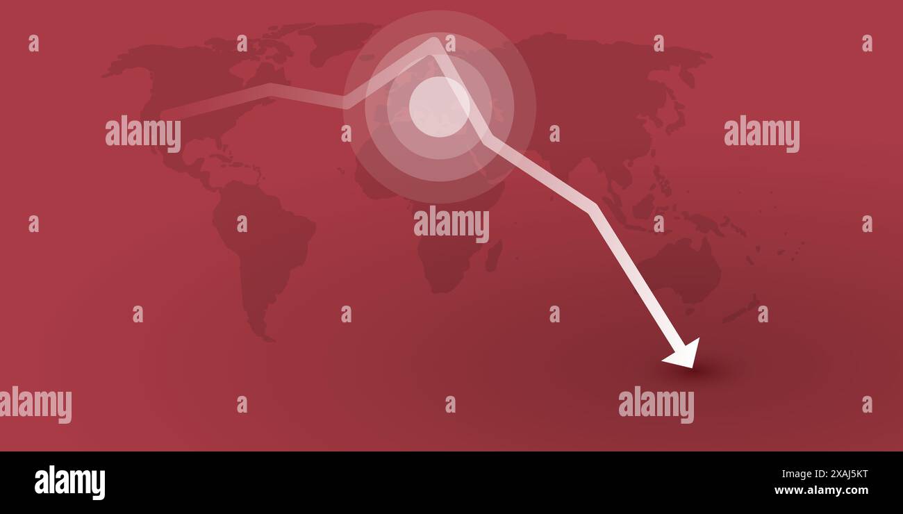 Global Economic Down Fall Due to War, Inflation and Energy Crisis Design Concept with Red