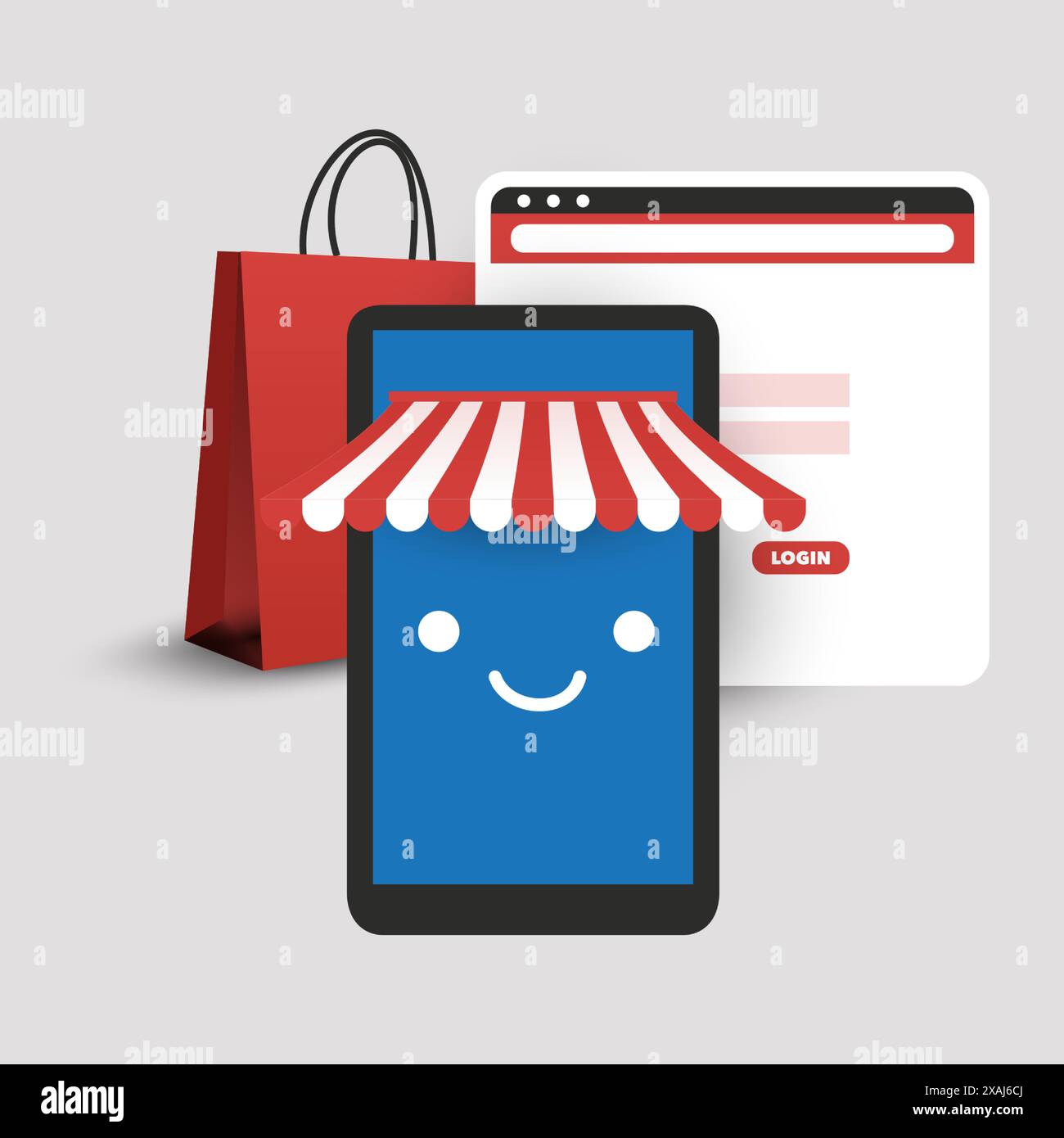Careless Online Shopping on Safe Smart Devices Using Secure Websites - Secure E-Commerce Business, Mobility and Technology Design Concept, Vector Illu Stock Vector