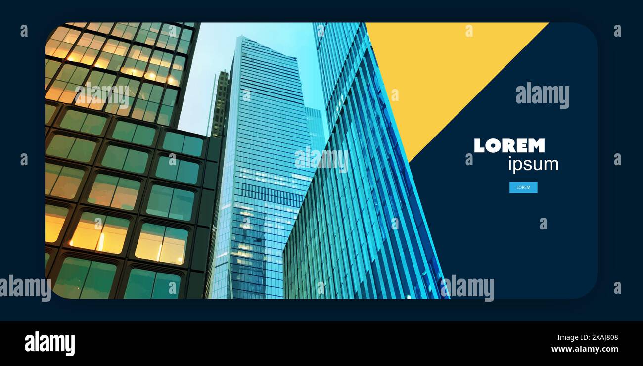 Web Design Elements - Header or Banner, Multi Purpose Design Template with Skyscraper, Urban Theme Stock Vector