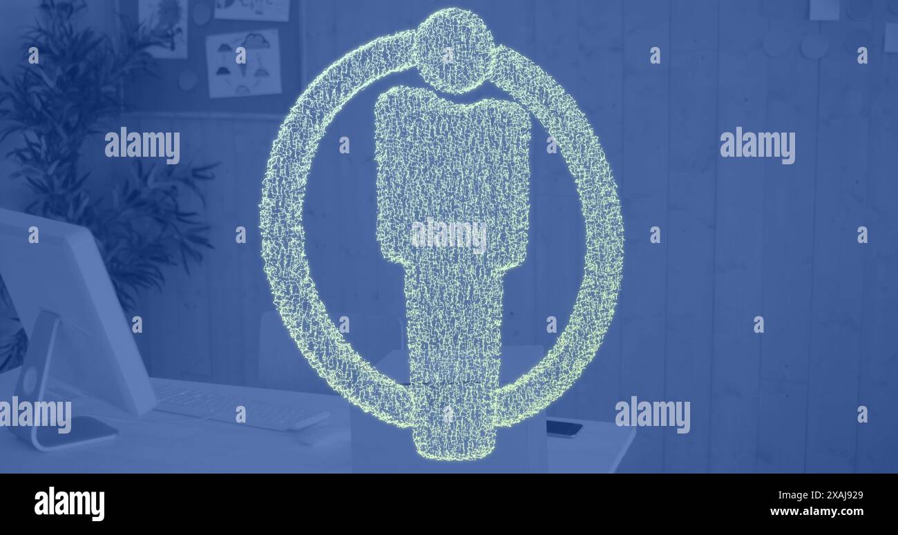 Image of people icon and scope over computer in office, copy space ...