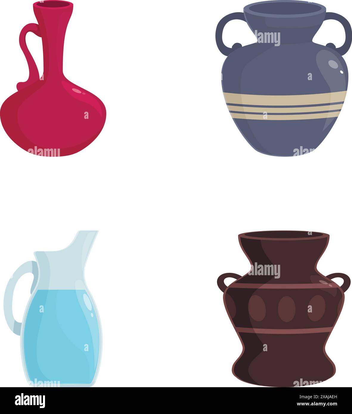 Set of four colorful vector illustrations of different styled jugs and ...