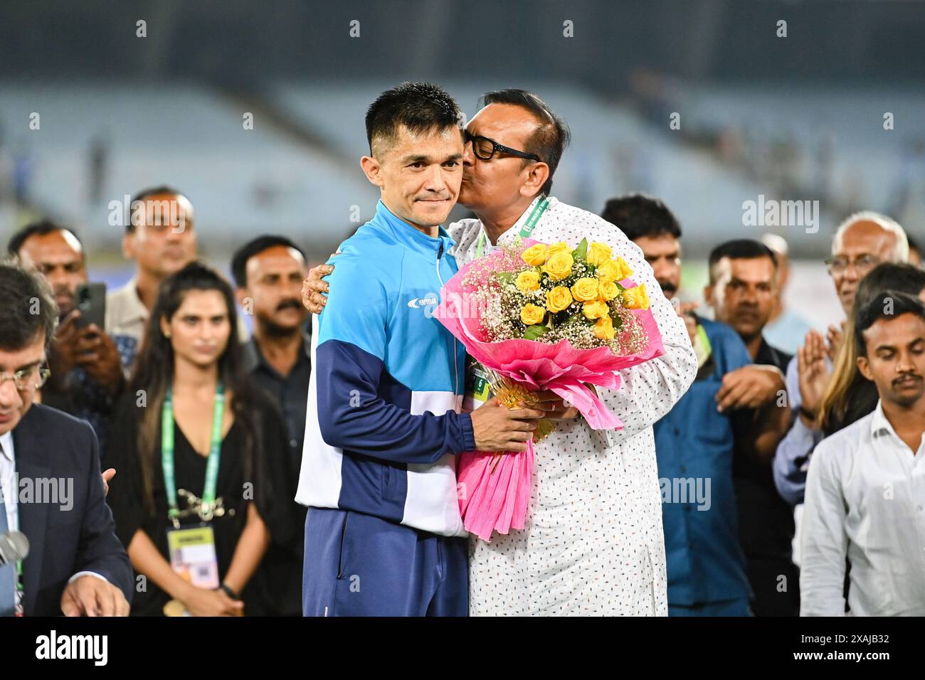 India's Sunil Chhetri (L) Receives Facilitation Post-match Between ...