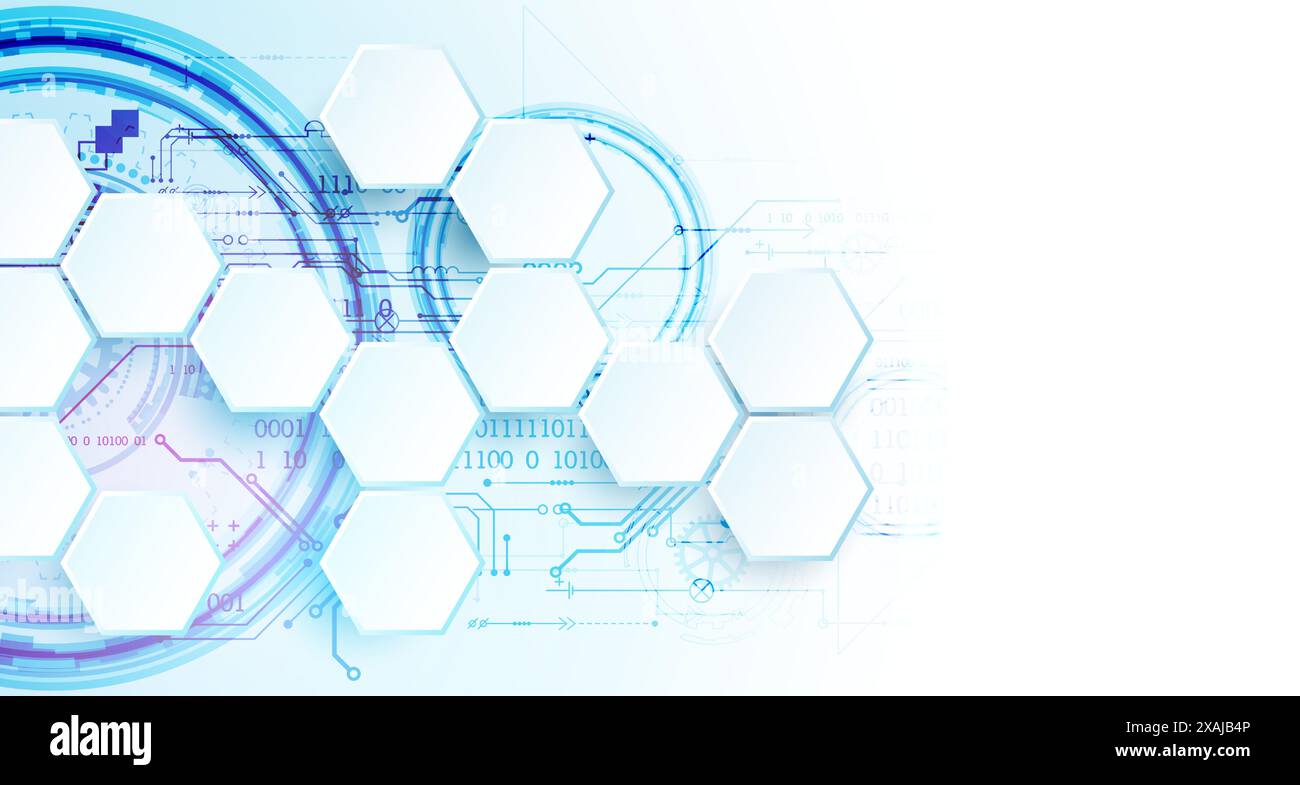 Abstract circuit board and hexagons on gradient color background. Hi ...