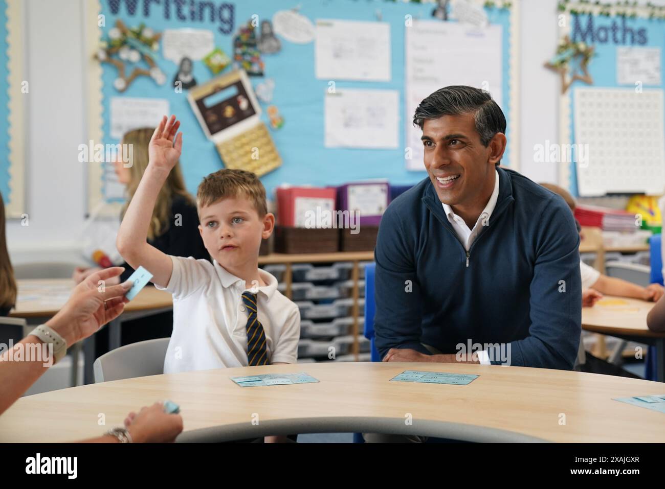 Prime Minister Rishi Sunak during a visit to Great Oldbury Primary