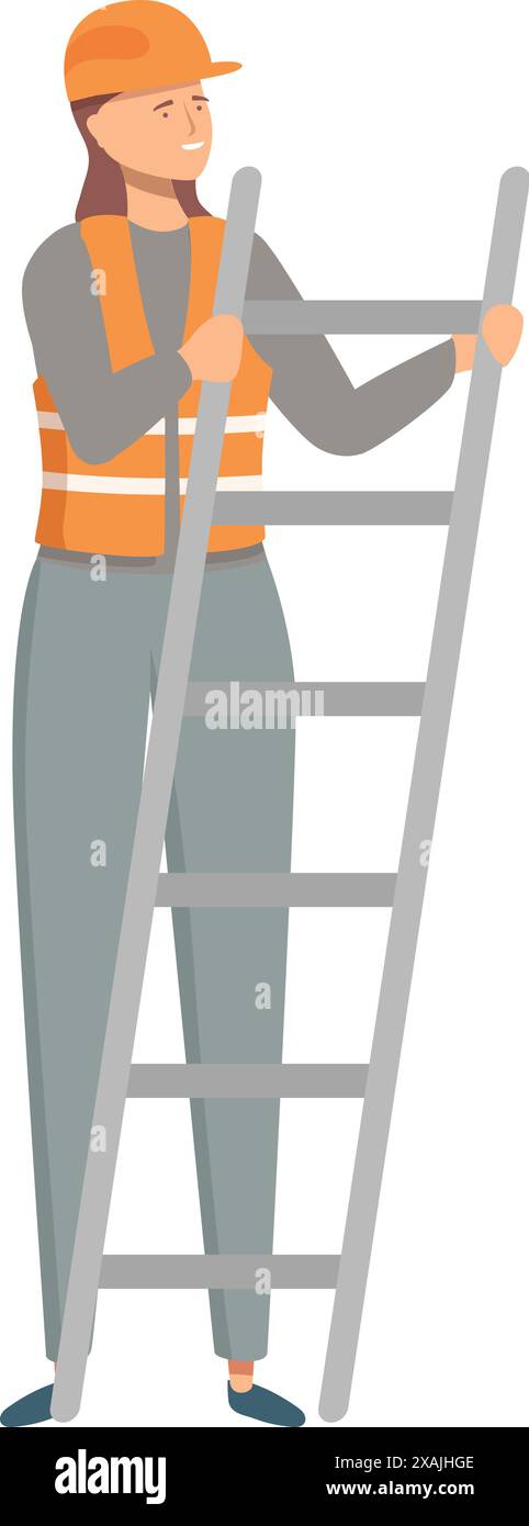 Construction worker is standing and holding a ladder, she is ready to work Stock Vector