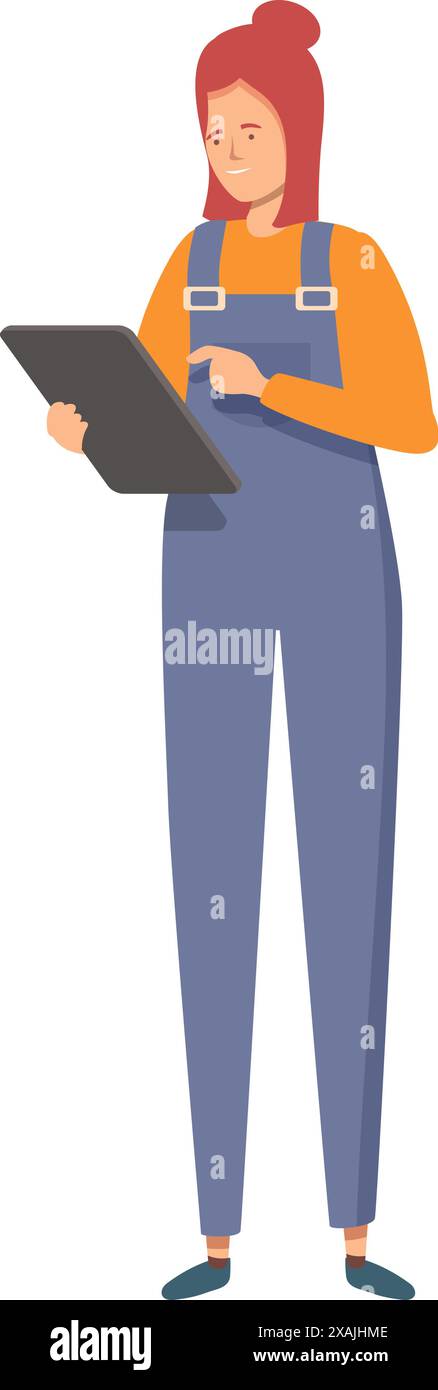 Young female worker using a digital tablet, modern technology at work Stock Vector