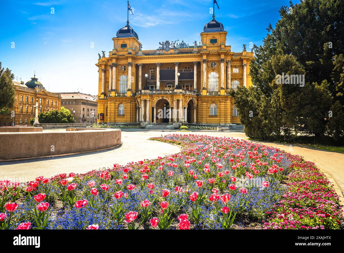 Zagreb. Republic of Croatia square and Croatian National Theater view ...