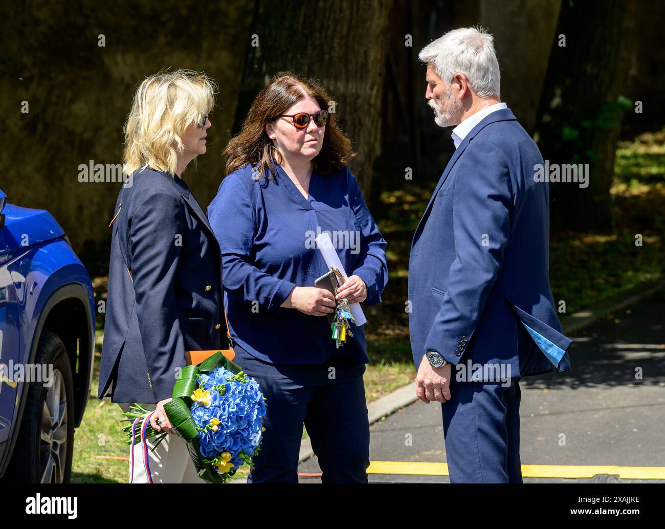 Czech President Petr Pavel, accompanied by his wife Eva Pavlova, cast ...