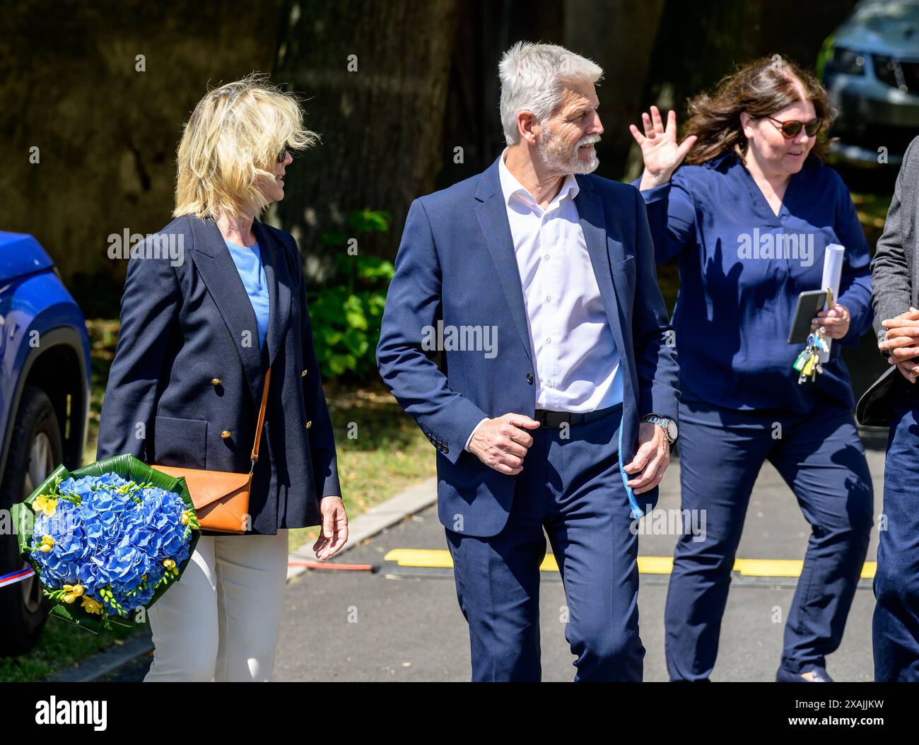 Czech President Petr Pavel, accompanied by his wife Eva Pavlova, cast ...