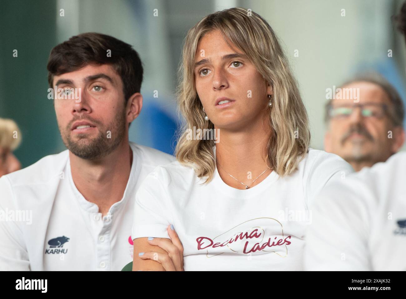 Lagnasco, Italia. 07th June, 2024. La tennista Camilla Rosatello guarda la partita durante il Watch Party Carota Boys Sinner vs Alcaraz a Lagnasco, Italia - Cronaca - Venerdì 7 Giugno 2024 - ( Photo Alberto Gandolfo/LaPresse ) Camilla Rosatello observe the match during the Watch Party Carota Boys Sinner vs Alcaraz in Lagnasco, Italy - Friday, June 7, 2024 - News - ( Photo Alberto Gandolfo/LaPresse ) Credit: LaPresse/Alamy Live News Stock Photo