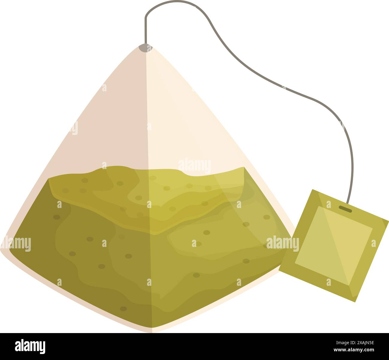 Full, unused pyramid shaped teabag with green tea leaves, perfect for a refreshing beverage Stock Vector