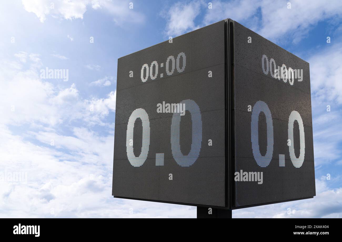 Close up of led panel with score 0 - 0 Stock Photo