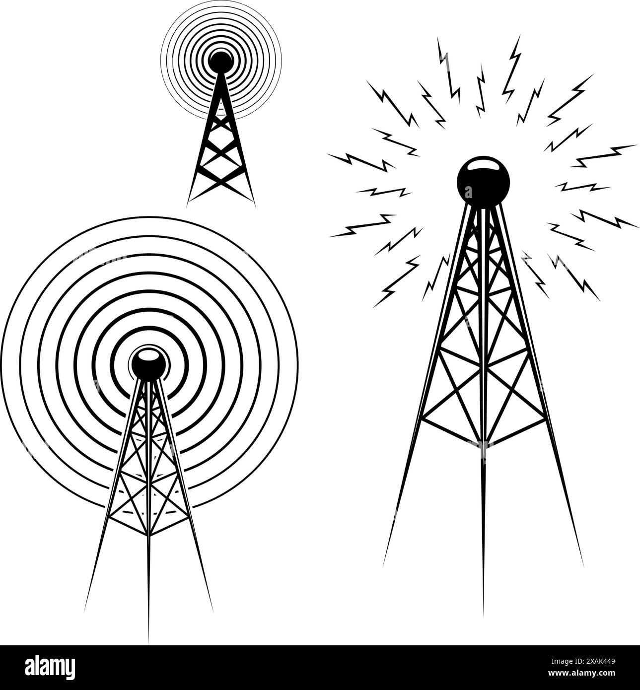 Set of Radio tower icons. Design elements for logo, label, emblem, sign