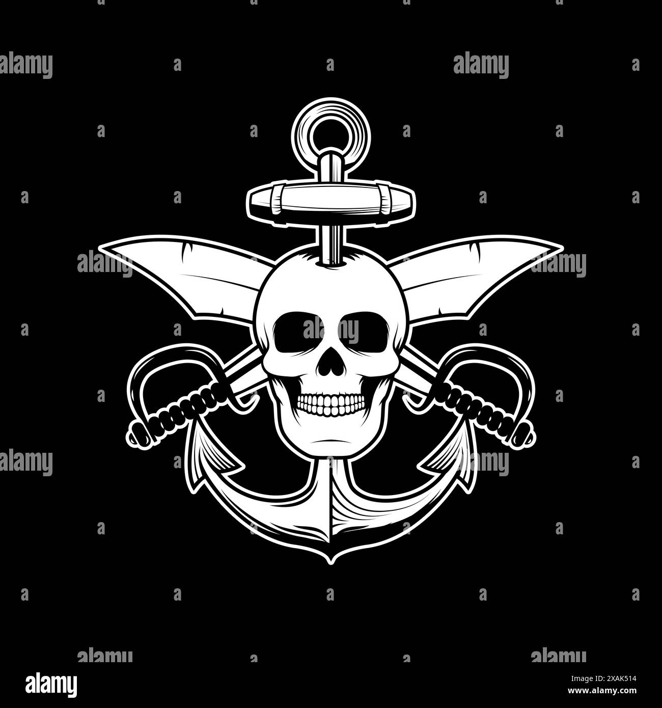 Sailor spirit. Skull with anchor and knives on grunge background ...