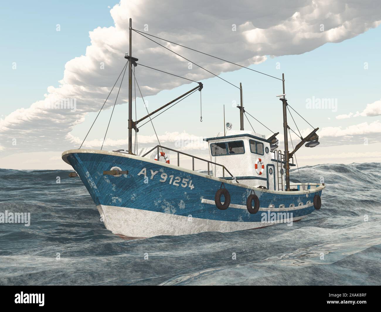 Fishing trawler in stormy sea Stock Photo - Alamy