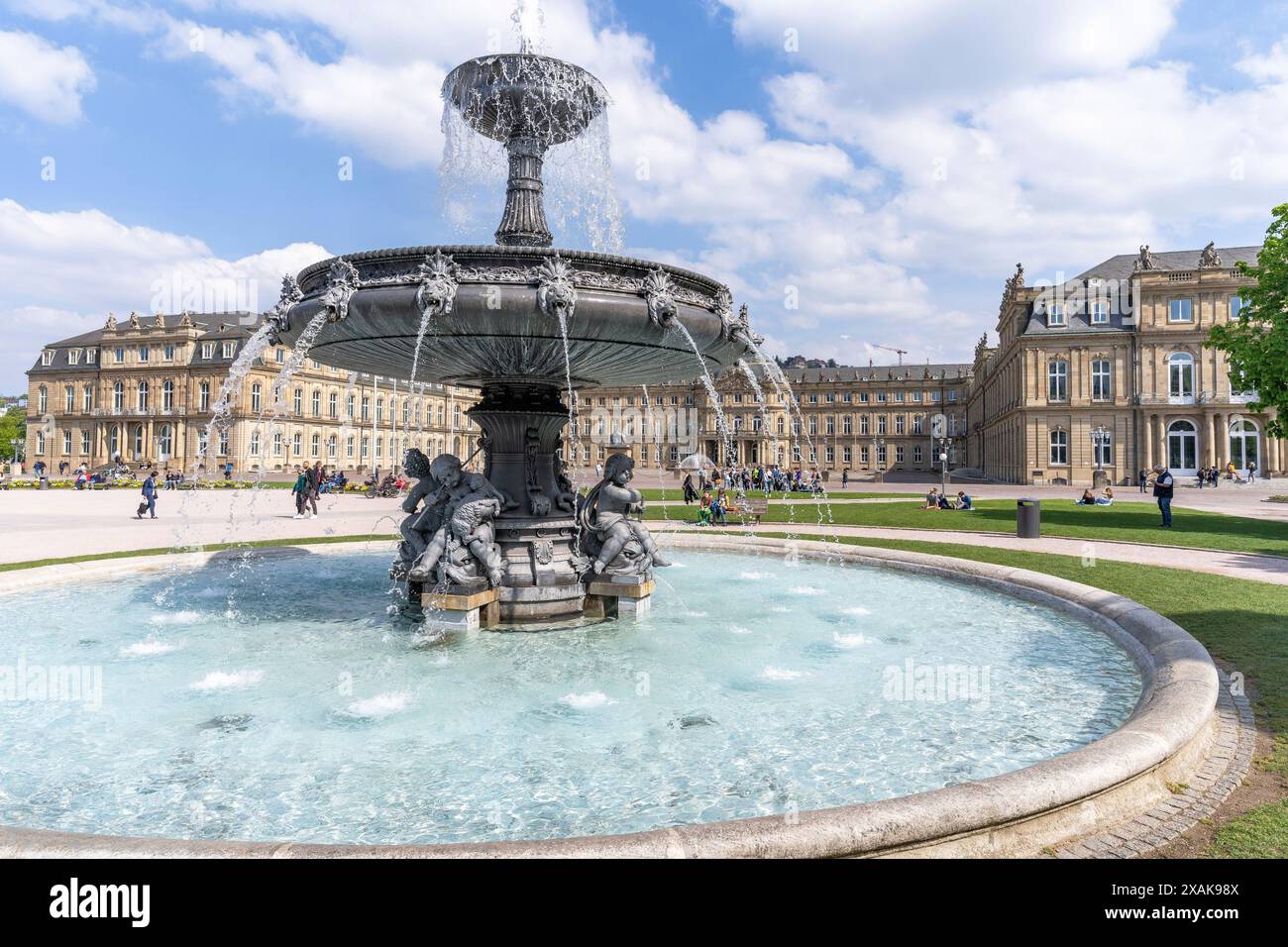 Europe, Germany, Baden-Württemberg, Stuttgart, Schlossplatz, Fountain ...