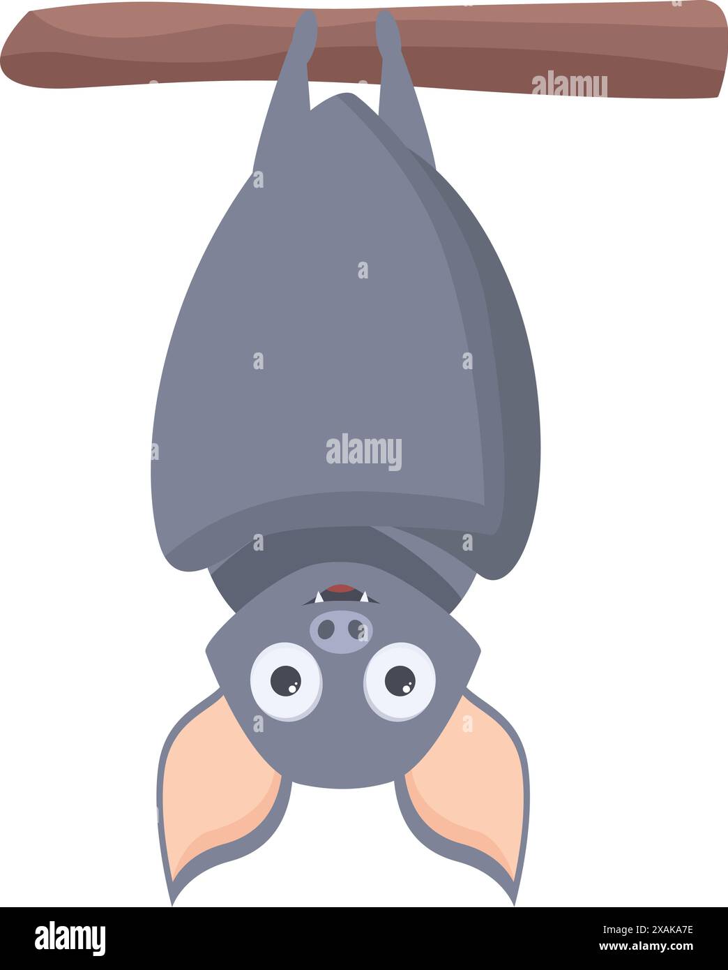Cartoon bat hanging upside down on a tree branch smiling happily Stock ...