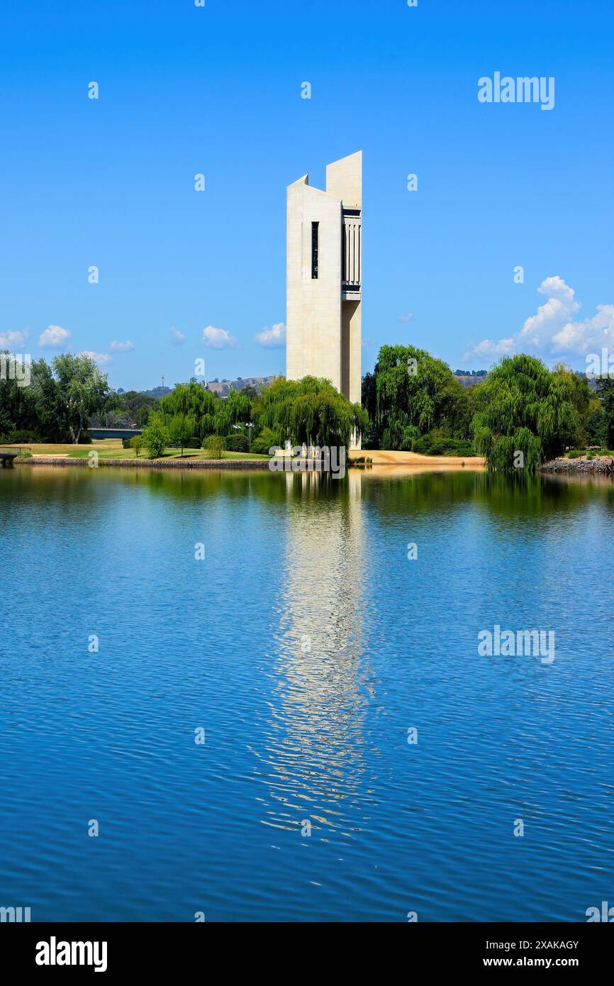 National Carillon of Australia on Queen Elizabeth II island on the shores of Lake Burley Griffin in Canberra, Australian Capital Territory Stock Photo