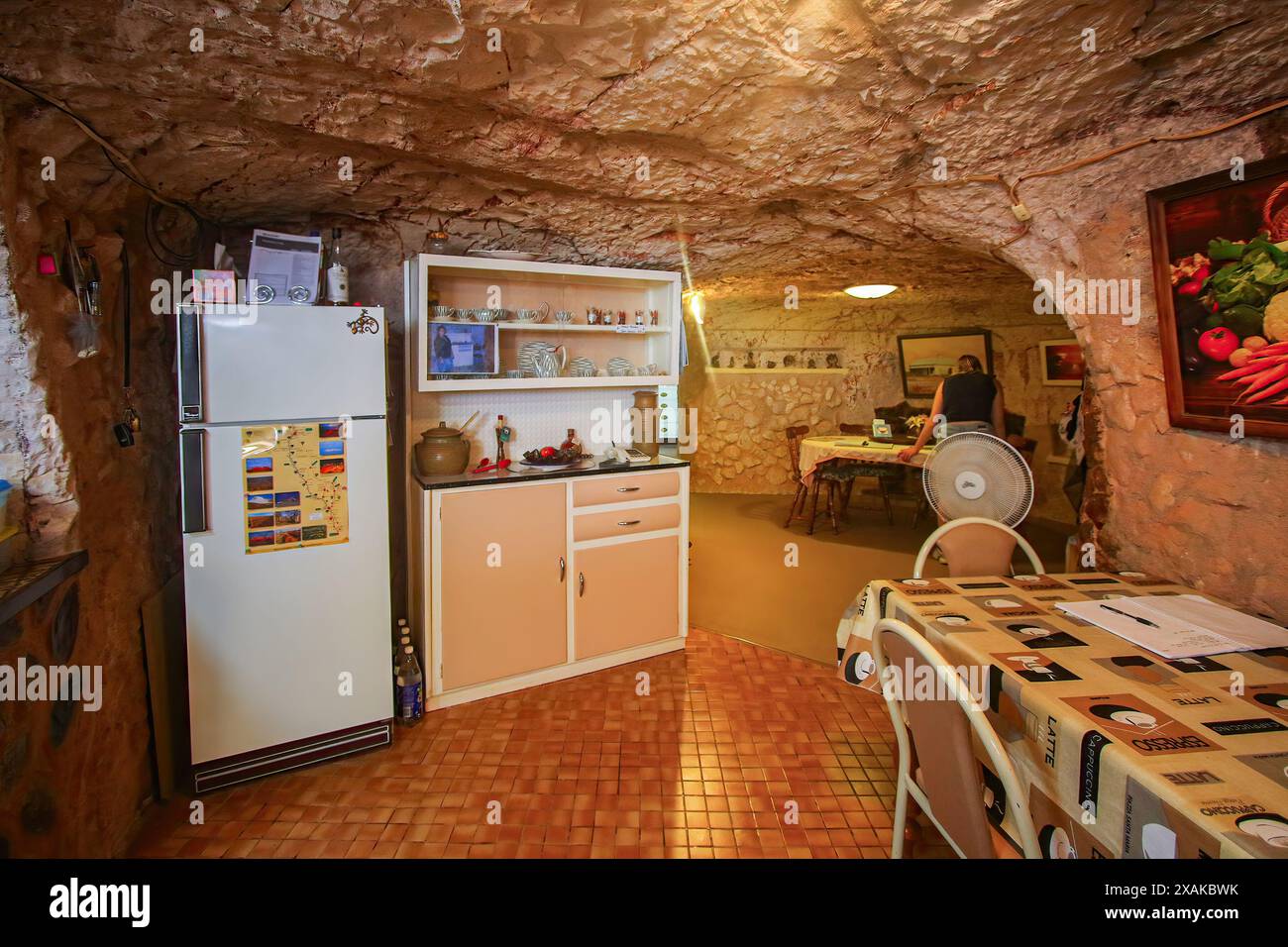 Kitchen in Faye's Underground House, a popular tourist attraction of