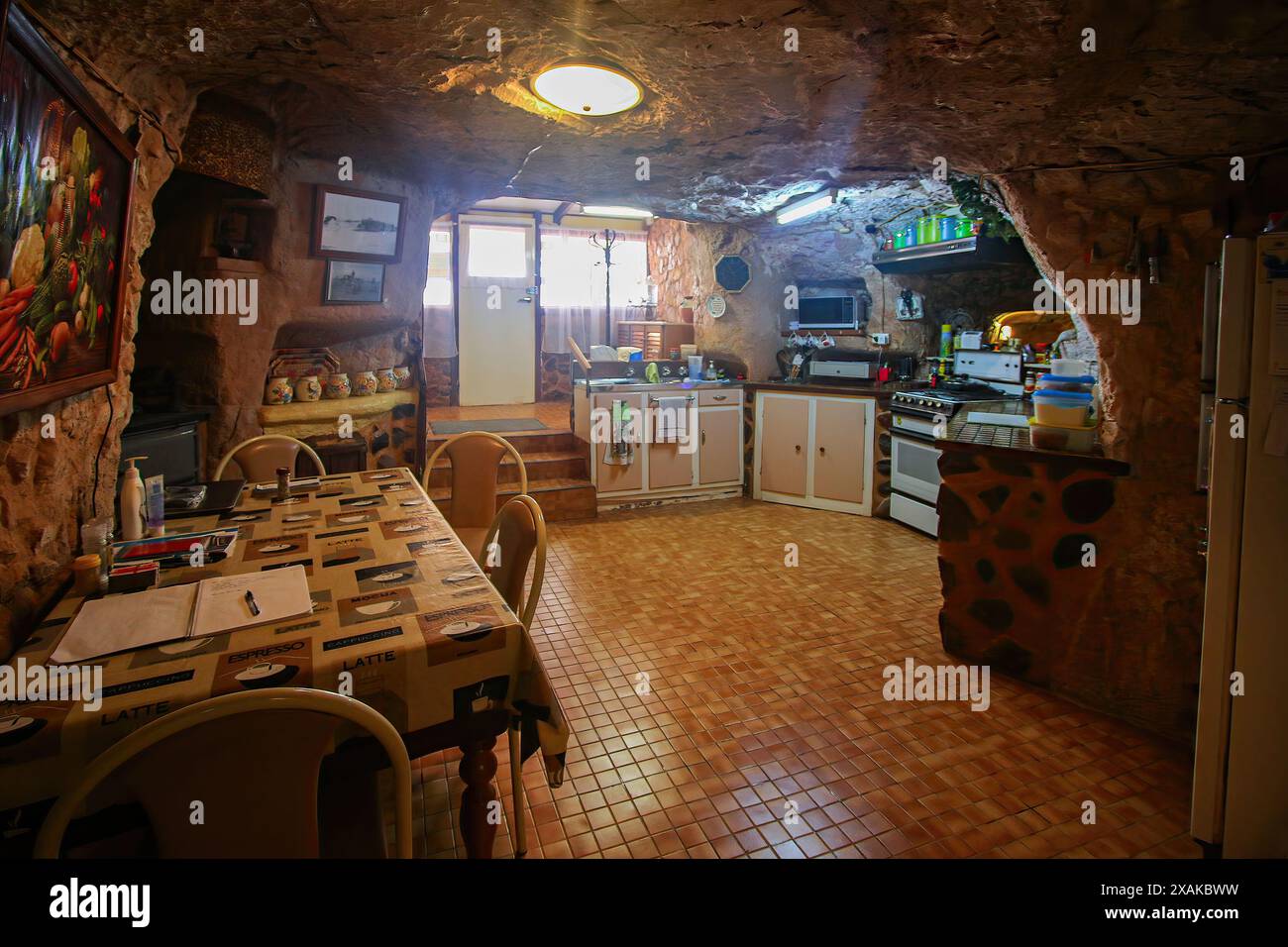 Kitchen in Faye's Underground House, a popular tourist attraction of