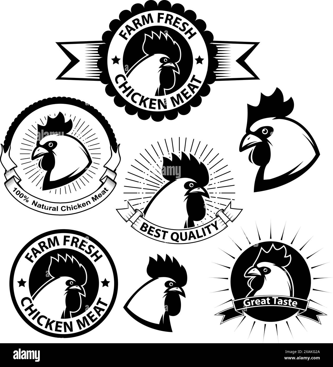100% natural fresh chicken labels. Stock Vector