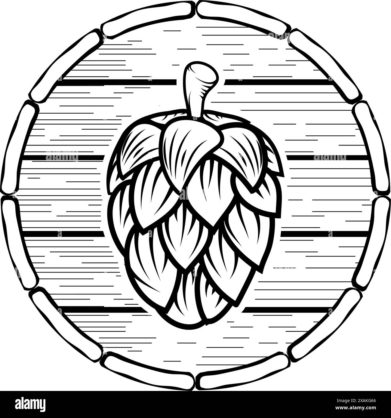 Beer barrel pub label template. Hop on a background of beer barrels