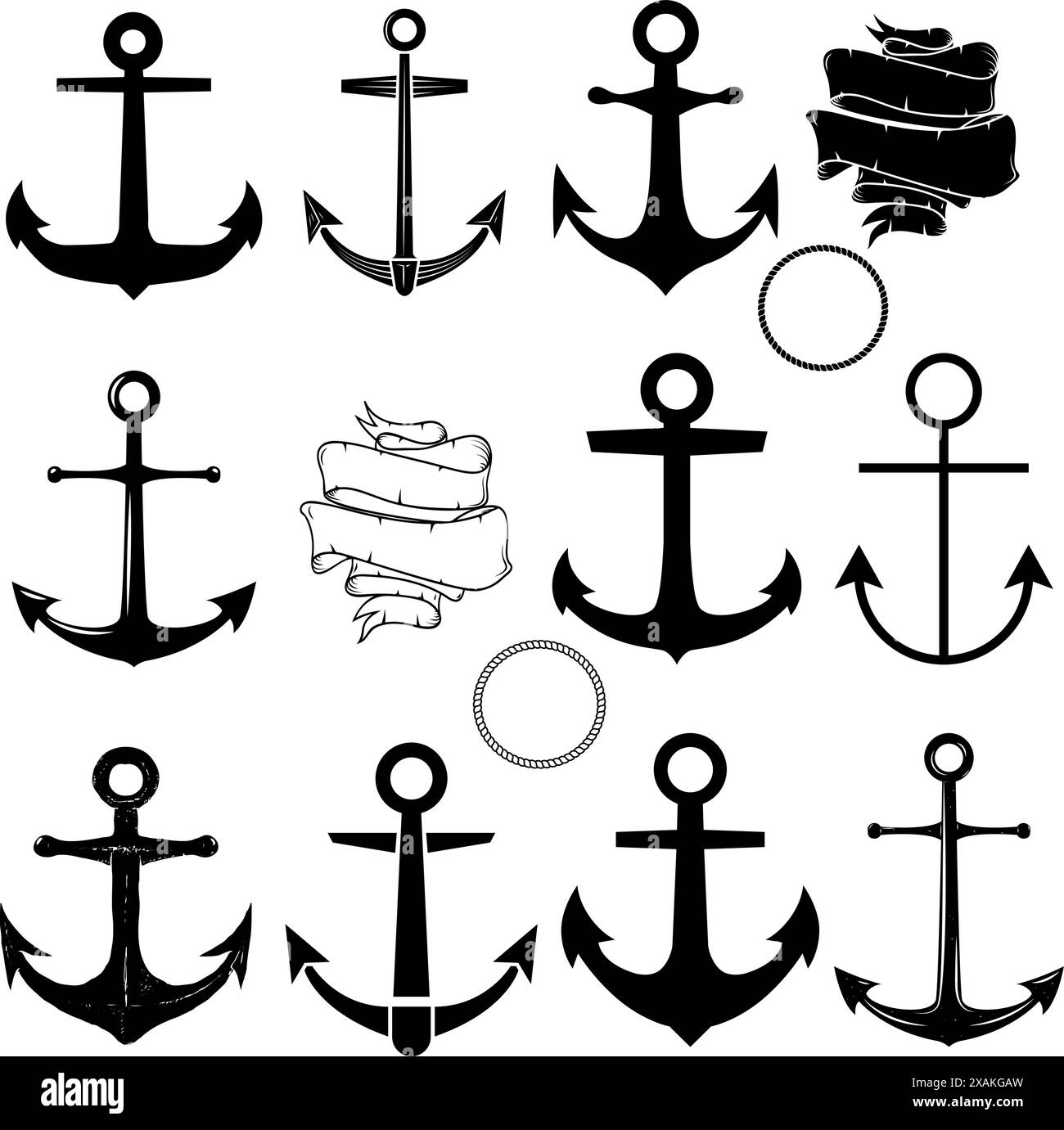Vector anchors anchor silhouette Black and White Stock Photos & Images ...