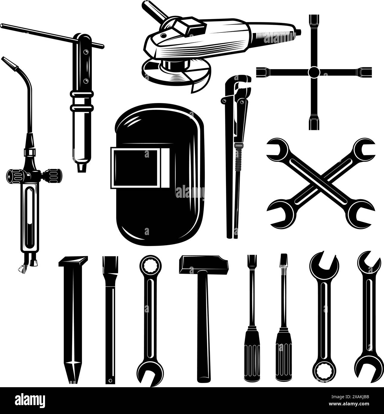 Set silhouettes of tools. Openend wrench, adjustable wrench, spanner