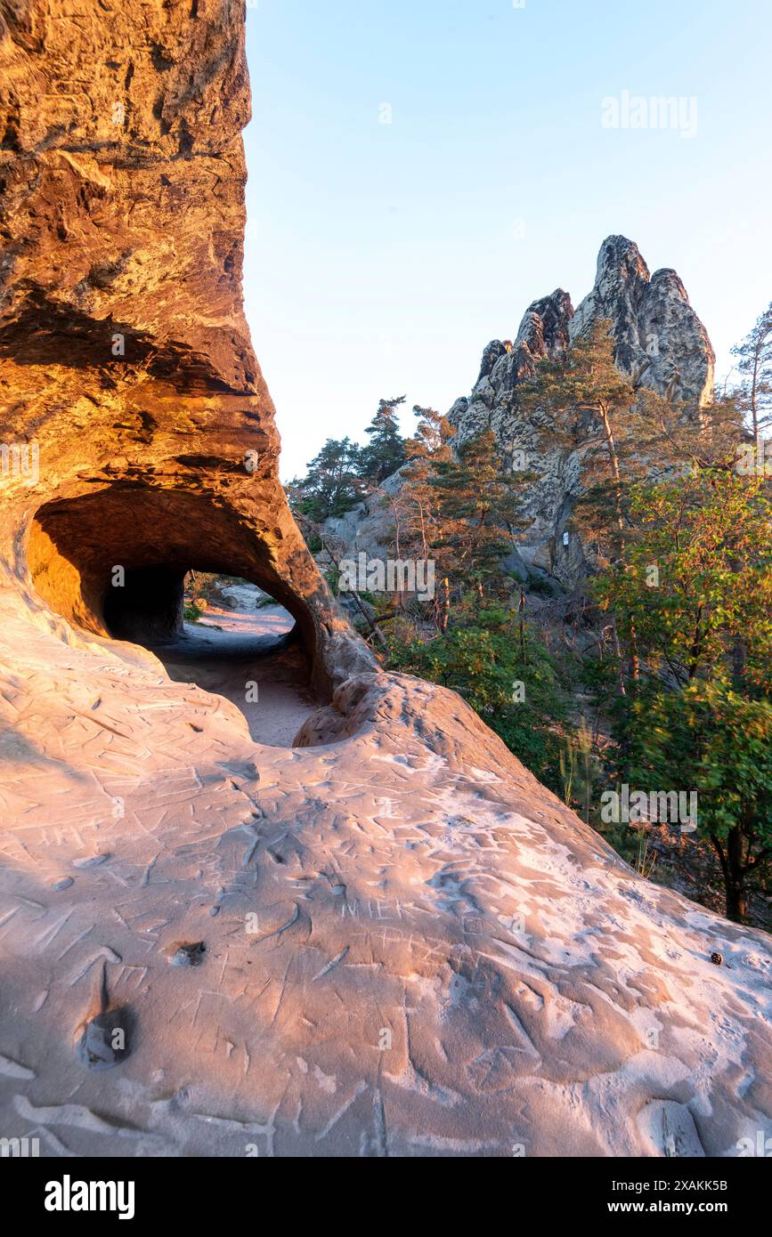 Devils Arch Germany Devil's Wall at sunrise, cave at the Hamburg coat of arms, Harz ...